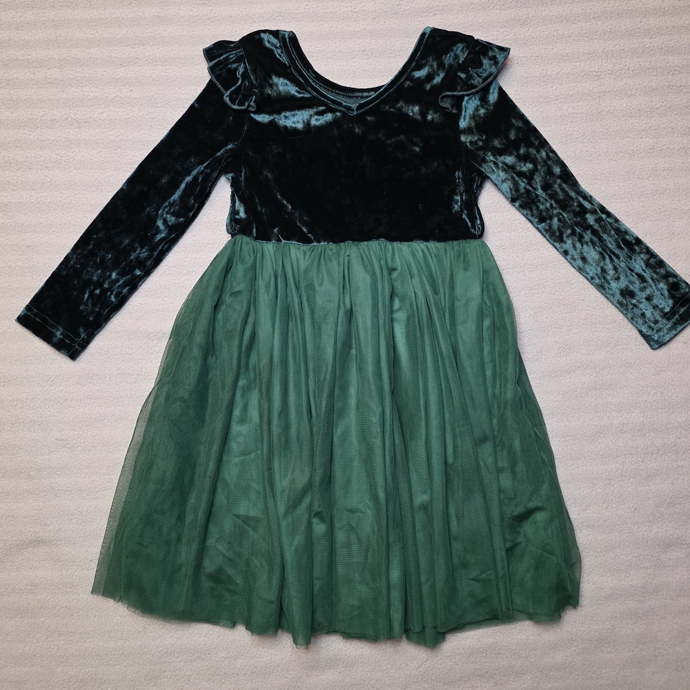 Velvet and Tulle Long Sleeve Dress